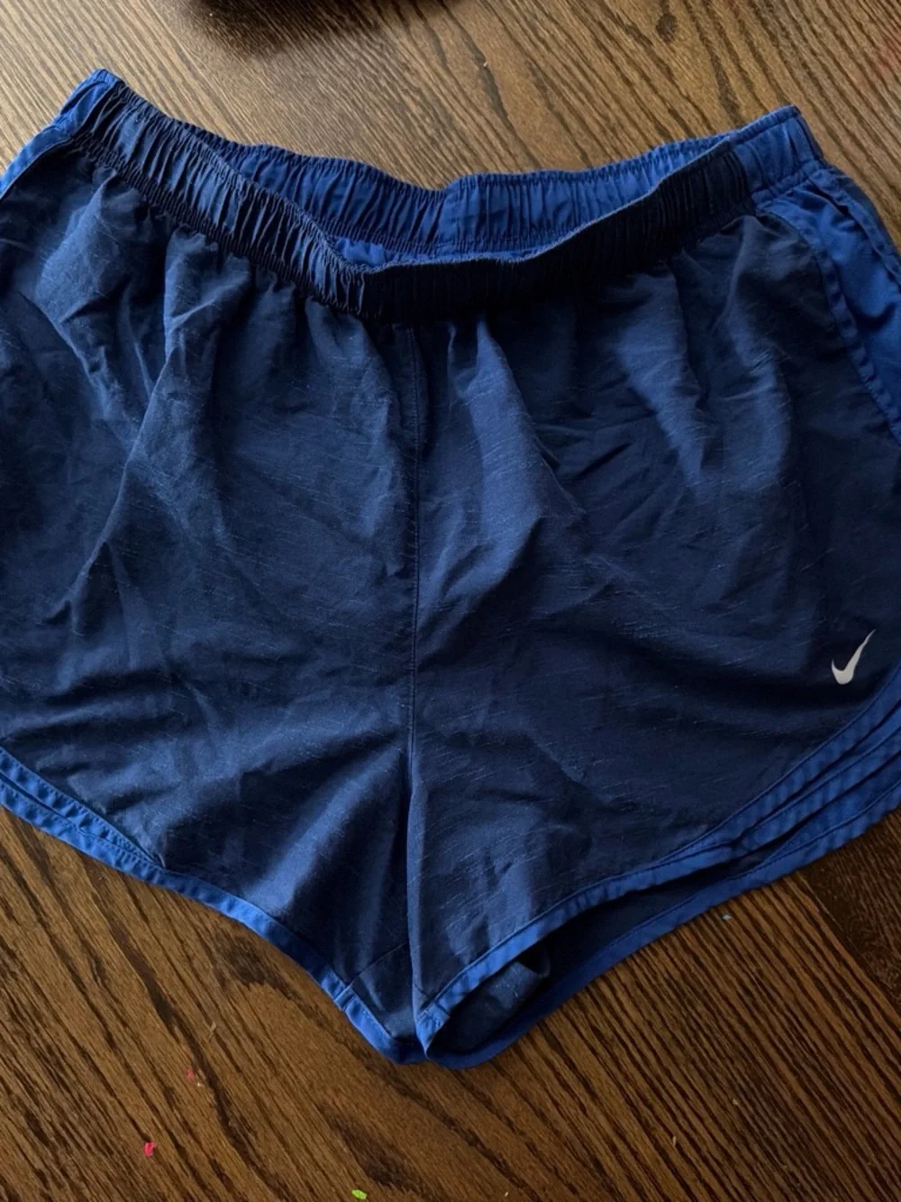 Nike Women's Dark Navy Athletic Shorts with White Swoosh